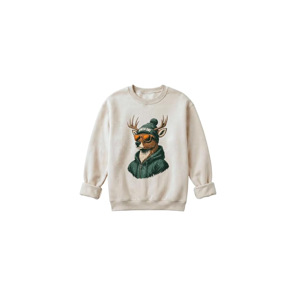 Green Bay Mascot Sweatshirt | Cool Vintage Look Deer Graphic | Unisex Crewneck Pullover | Game Day Style