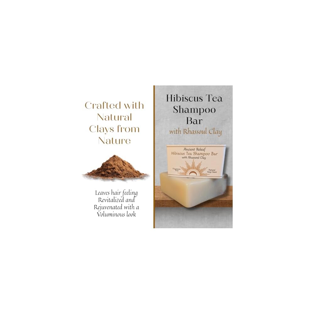 Hibiscus Tea Shampoo Bar, with Rhassoul Clay, Tallow, Fragrance-Free, Cleansing, Nourishing, Refreshing, Volumizing, Hydrating 1 Bar. 5oz.