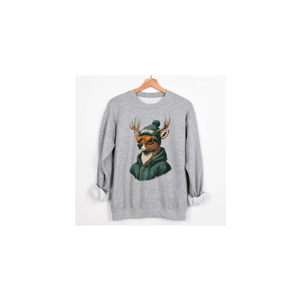 Green Bay Mascot Sweatshirt | Cool Vintage Look Deer Graphic | Unisex Crewneck Pullover | Game Day Style