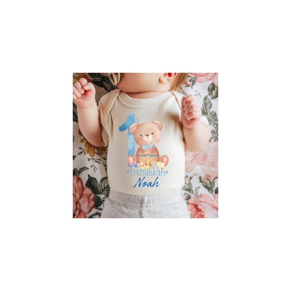 My 1st Hanukkah Personalized Baby Bodysuit, Custom Hanukkah Outfit for Baby Boy or Girl, First Hanukkah Apparel, Jewish Holiday Gift, Cute Keepsake Infant Hanukkah Clothing