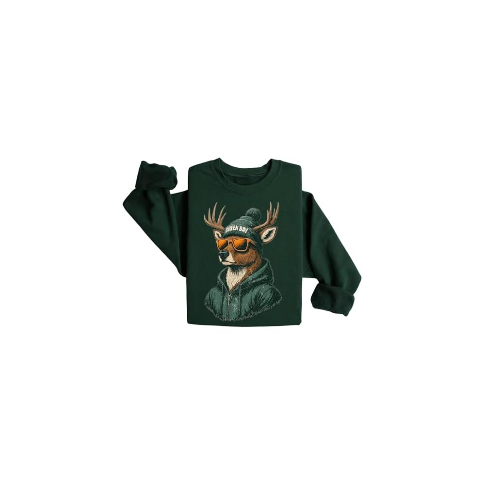 Green Bay Mascot Sweatshirt | Cool Vintage Look Deer Graphic | Unisex Crewneck Pullover | Game Day Style