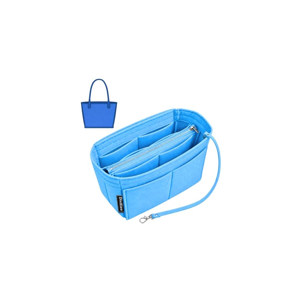 Divitize Premium Purse Organizer compatible with Anjou Mini/PM/GM Bag Insert — with Silver Zip Perfect Fit, Durable Quality Felt, Full Coverage No Bulking, +24 Shades (Azure Blue, For Anjou Mini)