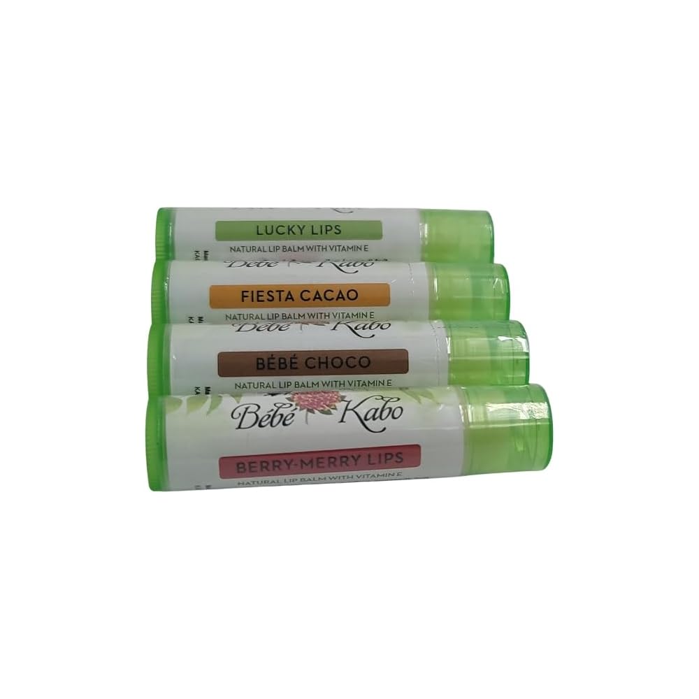 Bebe Kabo Lip Balm, Moisturizing Lip Care, 100% Natural, 100% Edible, Mint Chocolate Chip, Strawberry Kiwi, Pina Colada, Caramel Apple (Bebe Choco)