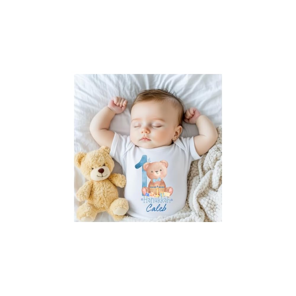 My 1st Hanukkah Personalized Baby Bodysuit, Custom Hanukkah Outfit for Baby Boy or Girl, First Hanukkah Apparel, Jewish Holiday Gift, Cute Keepsake Infant Hanukkah Clothing