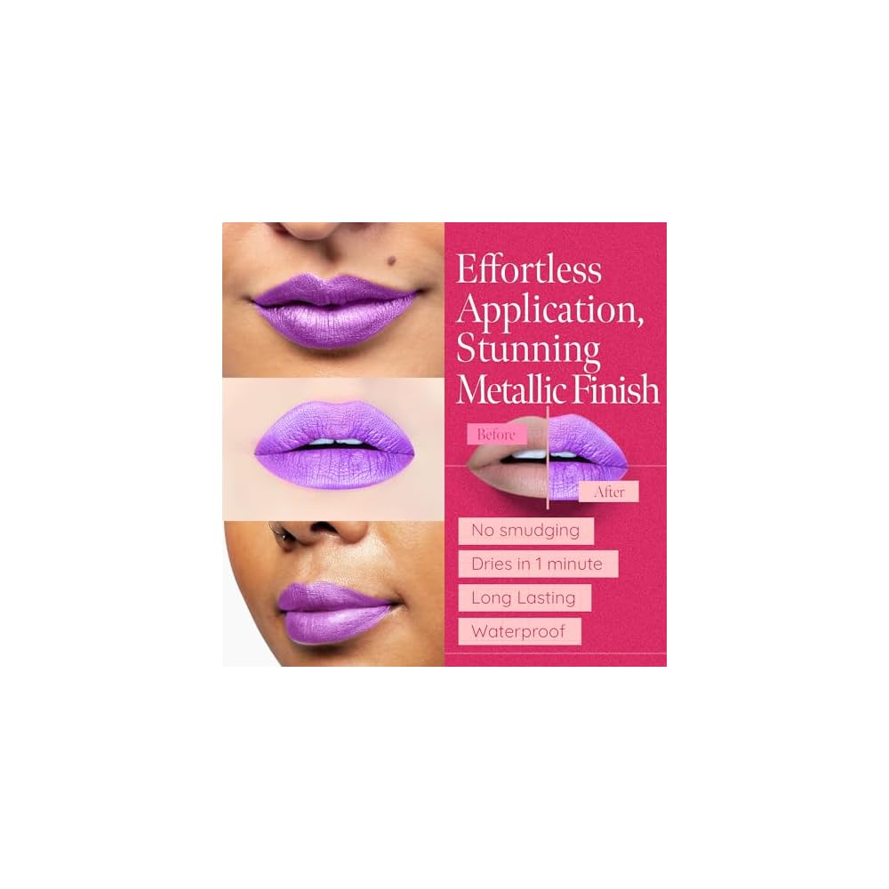 Aromi Bright Purple Lilac Metallic Liquid Lipstick (Purple Unicorn)