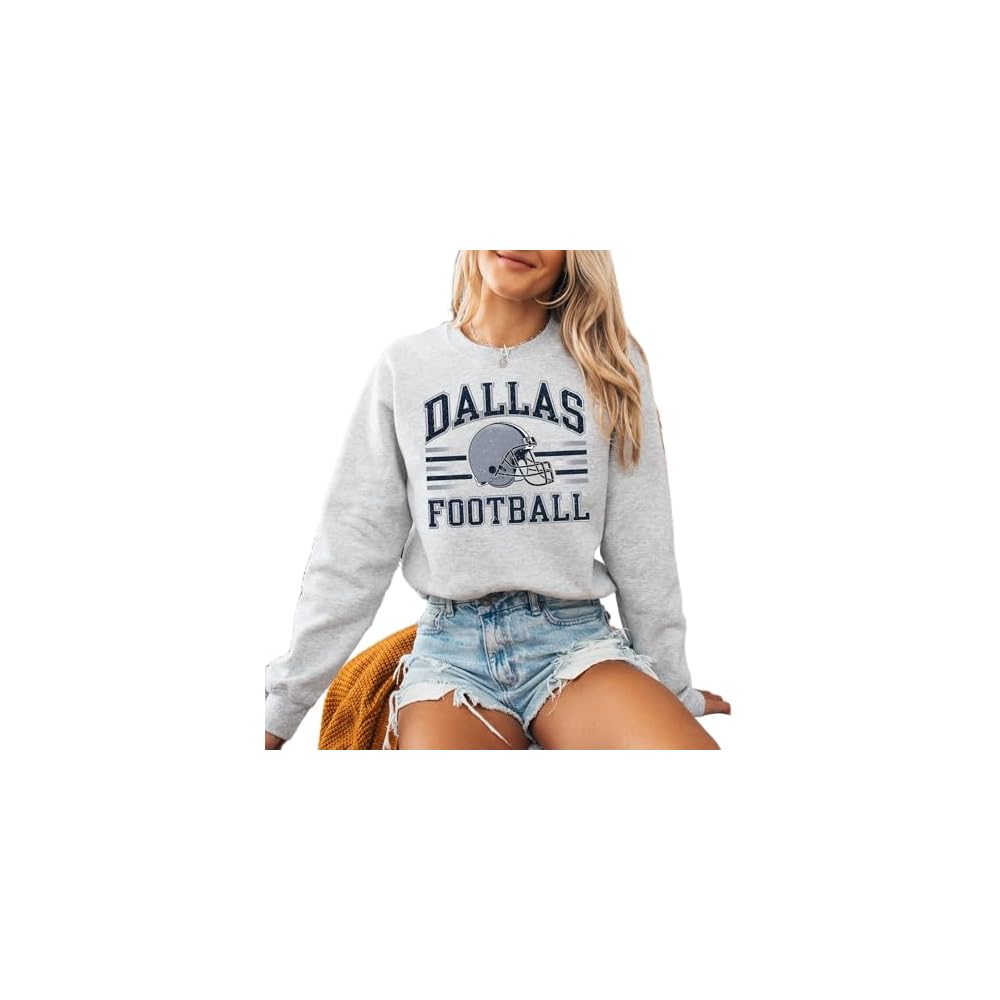 Distressed Dallas Football Sweatshirt – Vintage Retro College Style Gridiron Graphic Pullover Top