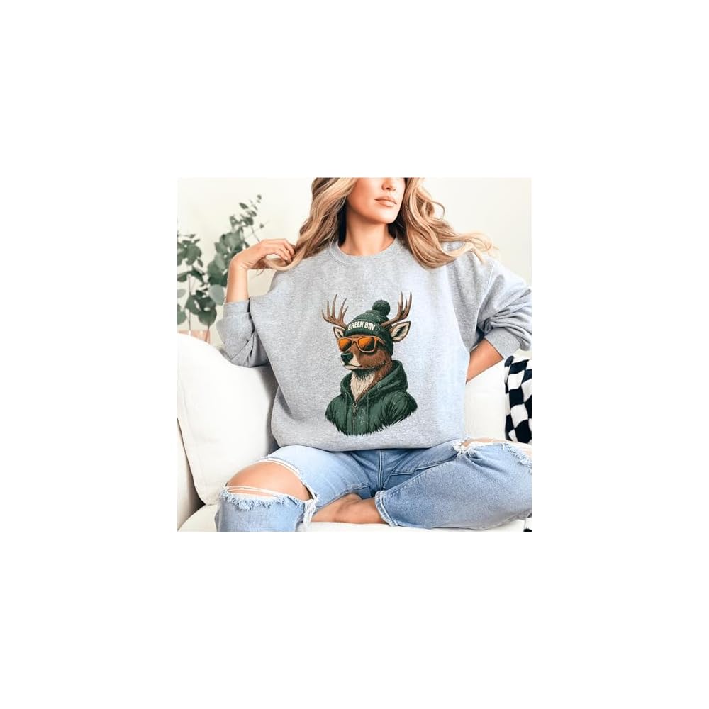 Green Bay Mascot Sweatshirt | Cool Vintage Look Deer Graphic | Unisex Crewneck Pullover | Game Day Style