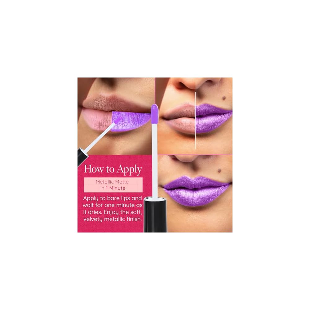 Aromi Bright Purple Lilac Metallic Liquid Lipstick (Purple Unicorn)