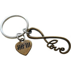 Bronze Love Infinity Charm Keychain & Heart Tag Engraved with 8 Tally Marks, For Couples 8 Year Anniversary