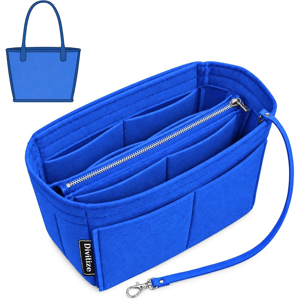 Divitize Premium Purse Organizer compatible with Anjou Mini/PM/GM Bag Insert — with Silver Zip Perfect Fit, Durable Quality Felt, Full Coverage No Bulking, +24 Shades (Azure Blue, For Anjou Mini)