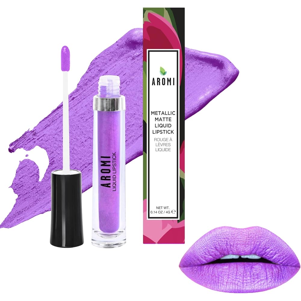 Aromi Bright Purple Lilac Metallic Liquid Lipstick (Purple Unicorn)