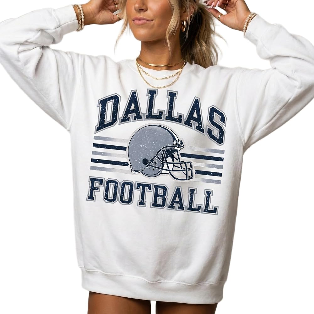 Distressed Dallas Football Sweatshirt – Vintage Retro College Style Gridiron Graphic Pullover Top