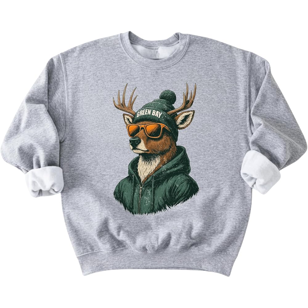 Green Bay Mascot Sweatshirt | Cool Vintage Look Deer Graphic | Unisex Crewneck Pullover | Game Day Style